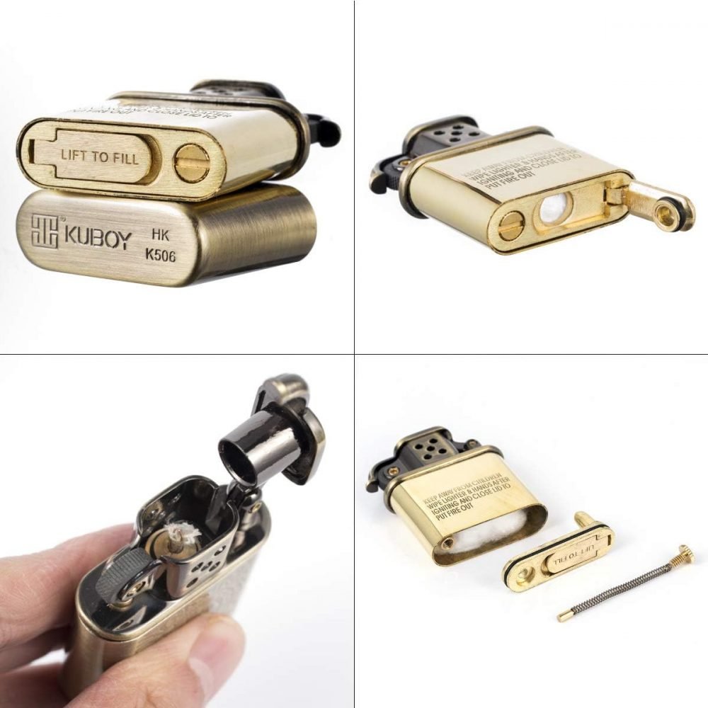 Kuboy Saf Bakır Antik Stil Kaldırma Kolu Benzinli Metal Çakmak (Bronz) - Görsel 7