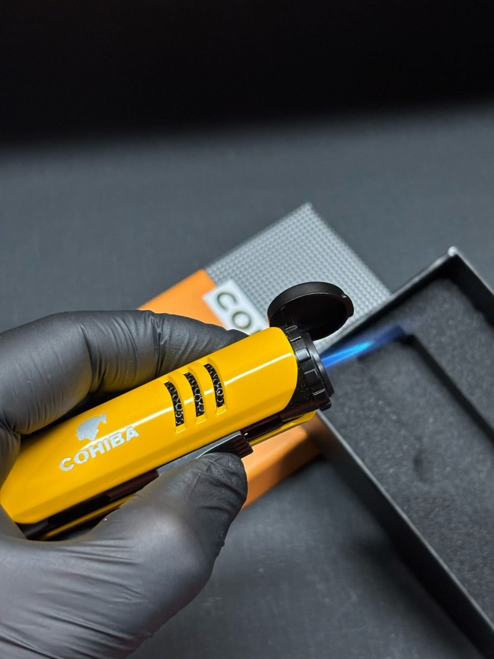 Cohiba  Tek Pürmüz Alevli Puro Delicili Gummetal-Sarı Çakmak - Görsel 3