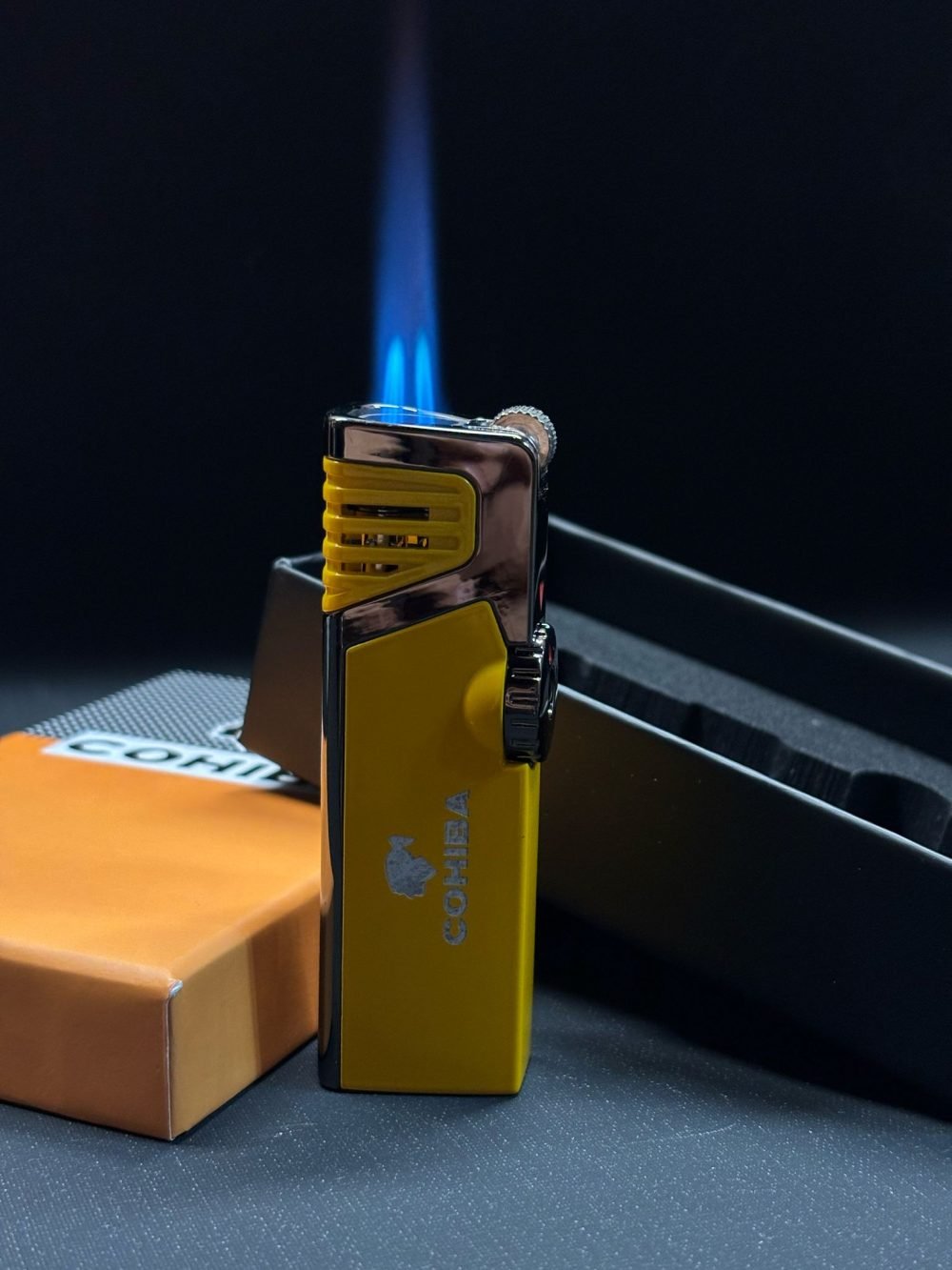 Cohiba Gunmetal-Sarı Dahili Delicili 3 Torch Pürmüz Puro Çakmağı - Görsel 2