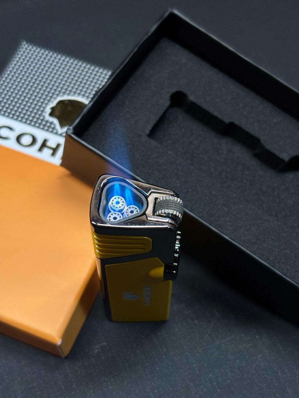 Cohiba Gunmetal-Sarı Dahili Delicili 3 Torch Pürmüz Puro Çakmağı - Görsel 3